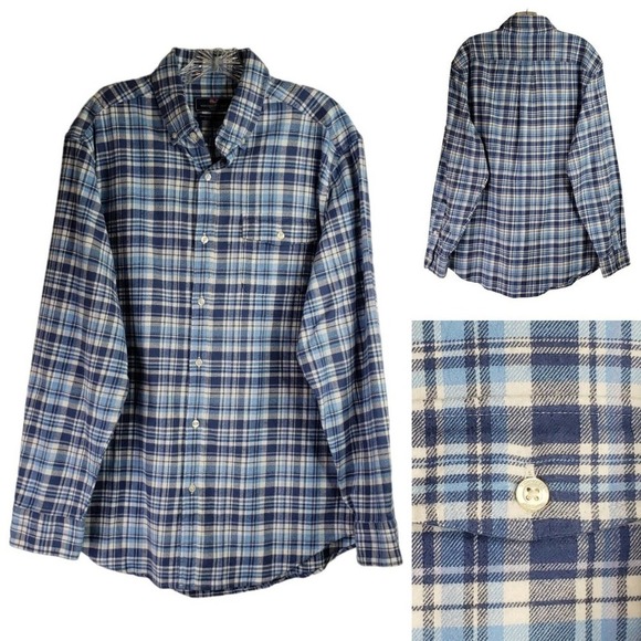 Vineyard Vines Crosby Flannel Shirt Mens L Blue Plaid Long Sleeve Button-Down - Picture 1 of 8